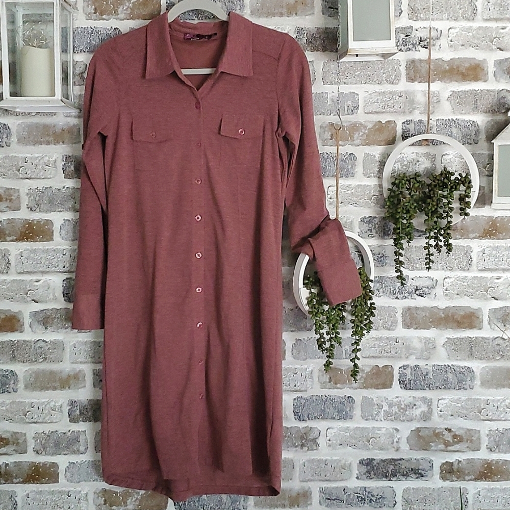 Prana Besha Shirt Dress, Heathered Mauve/Marsala color, Women's Small